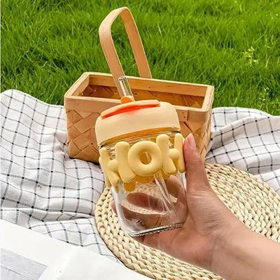 Pearl Chain Glass Cup Female High Beauty Household Water Cup Portable Breakfast Milk Cup Cute Glass Straw Double Drinking Coffee Cup Best For Gift - Vibe Pk