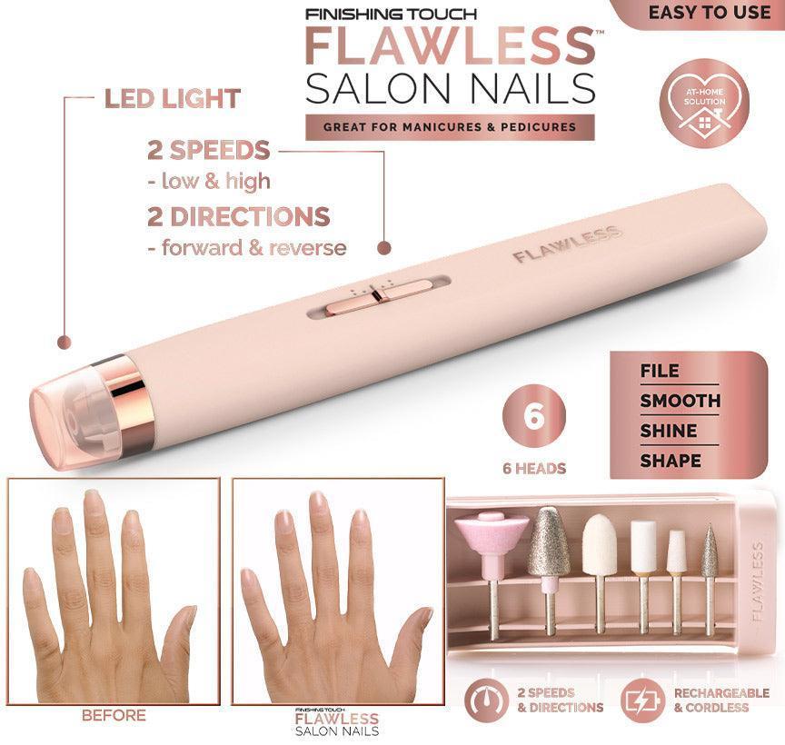 Finishing Touch Flawless Salon Nails Kit, Electronic Nail File And Manicure And Pedicure Tool - Vibe Pk